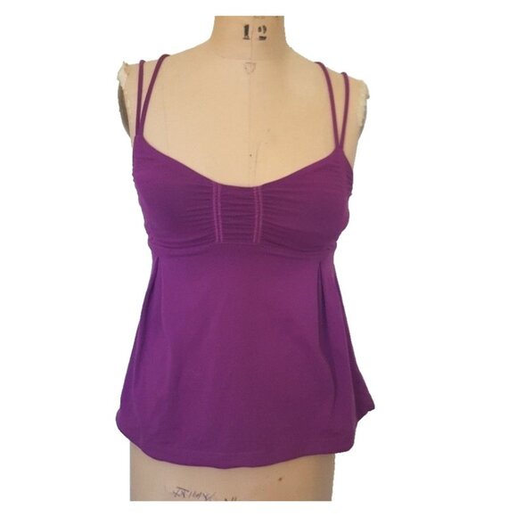 Lululemon open back criss cross double strap violet dark pink tank top ruched 4 - Picture 1 of 10